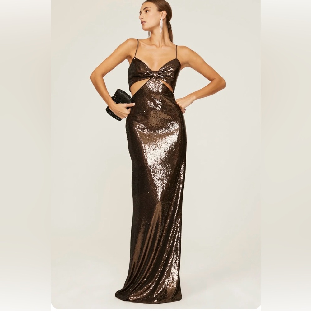 Halston Heritage brown death sequin gown